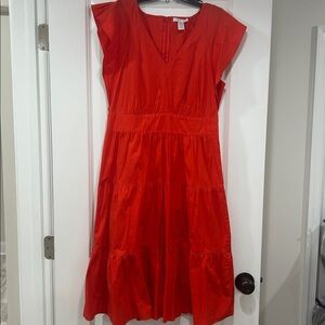 London Times Midi Red Dress with Flounce Sleeves